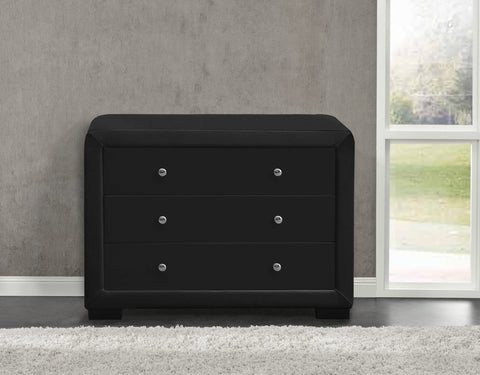 New Modern 3 Drawer Dresser Table in Black Faux Leather – SKU WS917 - with | Sold by Uncle Wiener's Wholesale