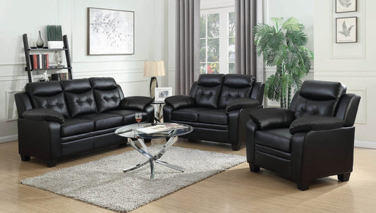 “Black leatherette 3-piece sofa set in modern living room”
“Gray leatherette sofa with tufted backrest and armrests”
“1-seater armchair in black leatherette with plush cushion”
“3-seater tufted leatherette couch in gray finish”
“Modern 3-piece sofa set including sofa, loveseat, and armchair”