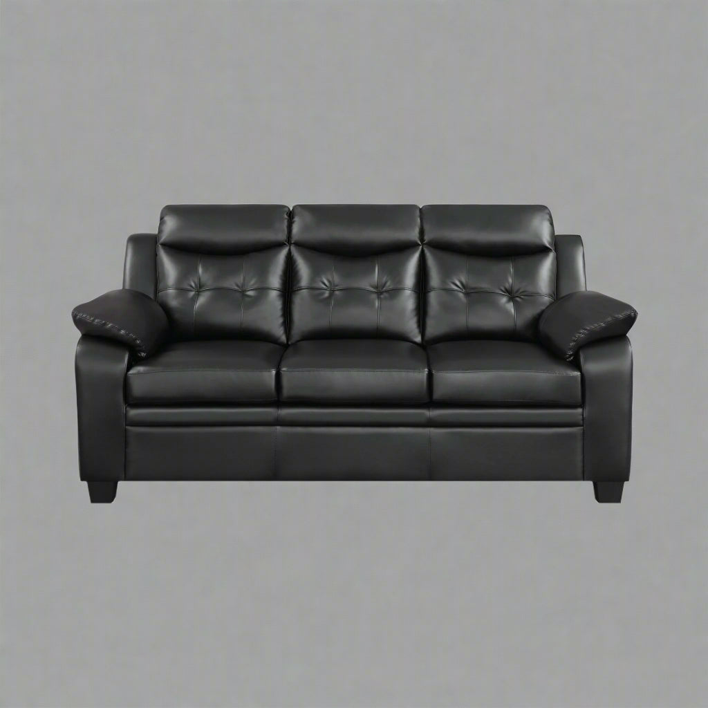 “Black leatherette 3-piece sofa set in modern living room”
“Gray leatherette sofa with tufted backrest and armrests”
“1-seater armchair in black leatherette with plush cushion”
“3-seater tufted leatherette couch in gray finish”
“Modern 3-piece sofa set including sofa, loveseat, and armchair”