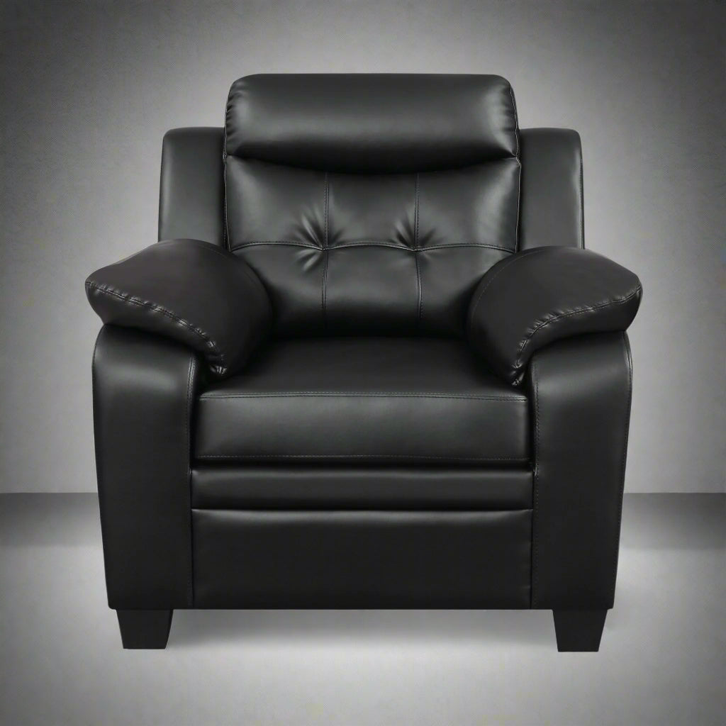 “Black leatherette 3-piece sofa set in modern living room”
“Gray leatherette sofa with tufted backrest and armrests”
“1-seater armchair in black leatherette with plush cushion”
“3-seater tufted leatherette couch in gray finish”
“Modern 3-piece sofa set including sofa, loveseat, and armchair”