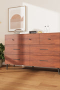Chestnut 7-Drawer Storage Cabinet in Modern Bedroom Setting

White Modern Dresser with Wooden Legs in Entryway

Close-Up View of Cabinet Drawers and Handles

Chestnut Wood Finish on 7-Drawer Storage Dresser

White 7-Drawer Cabinet with Decorative Plants and Lamp