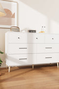 Chestnut 7-Drawer Storage Cabinet in Modern Bedroom Setting

White Modern Dresser with Wooden Legs in Entryway

Close-Up View of Cabinet Drawers and Handles

Chestnut Wood Finish on 7-Drawer Storage Dresser

White 7-Drawer Cabinet with Decorative Plants and Lamp