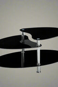 Modern Black Glass Oval Coffee Table with 3-Tier Tempered Glass and Sleek Metal Frame