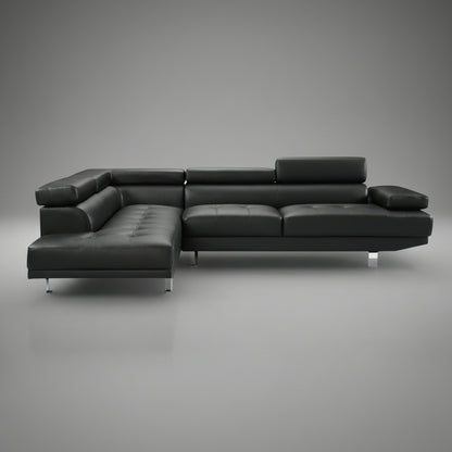 Modern Black L-Shape Sofa in Contemporary Living Room Setup

Left-Facing Sectional Sofa with Adjustable Headrests

Side Profile of L-Shaped Sectional with Leather Upholstery

Top View of Black Corner Sofa in Right Orientation

Close-Up of Seat Cushions and Stitching on Black Sectional Couch