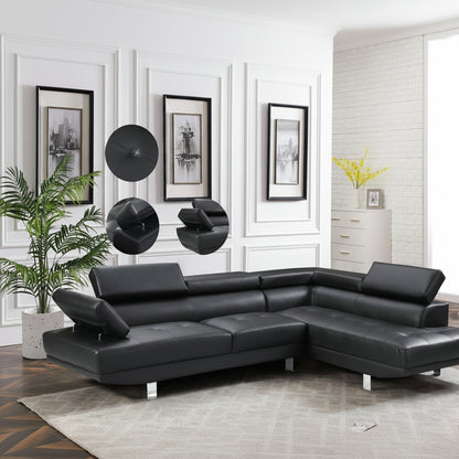 Modern Black L-Shape Sofa in Contemporary Living Room Setup

Left-Facing Sectional Sofa with Adjustable Headrests

Side Profile of L-Shaped Sectional with Leather Upholstery

Top View of Black Corner Sofa in Right Orientation

Close-Up of Seat Cushions and Stitching on Black Sectional Couch