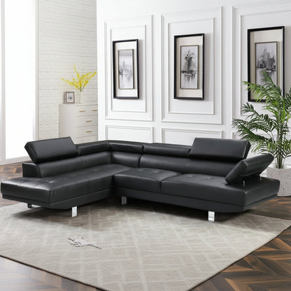 Modern Black L-Shape Sofa in Contemporary Living Room Setup

Left-Facing Sectional Sofa with Adjustable Headrests

Side Profile of L-Shaped Sectional with Leather Upholstery

Top View of Black Corner Sofa in Right Orientation

Close-Up of Seat Cushions and Stitching on Black Sectional Couch