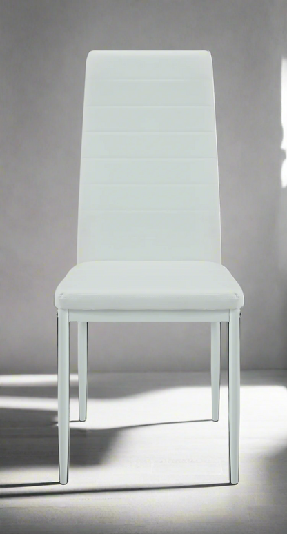 Set of 6 high-back white PVC dining chairs