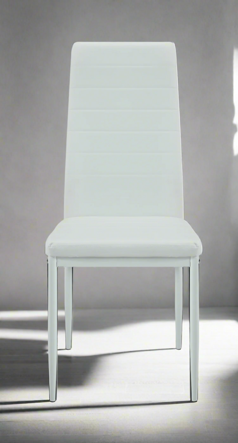 Set of 6 high-back white PVC dining chairs