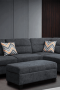 New Modern Dark Gray Sofa Set with Pillows & Ottoman – Stylish & Comfortable Living Room Furniture BT1926 - with Left | Sold by Uncle Wiener's Wholesale