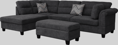New Modern Dark Gray Sofa Set with Pillows & Ottoman – Stylish & Comfortable Living Room Furniture BT1926 - with Right | Sold by Uncle Wiener's Wholesale