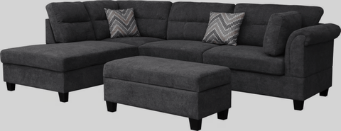 New Modern Dark Gray Sofa Set with Pillows & Ottoman – Stylish & Comfortable Living Room Furniture BT1926 - with Right | Sold by Uncle Wiener's Wholesale