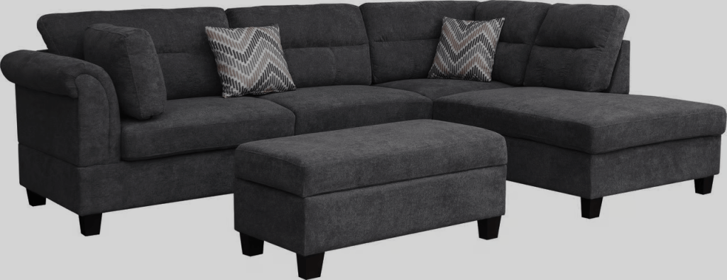 New Modern Dark Gray Sofa Set with Pillows & Ottoman – Stylish & Comfortable Living Room Furniture BT1926 - with Right | Sold by Uncle Wiener's Wholesale