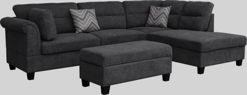 New Modern Dark Gray Sofa Set with Pillows & Ottoman – Stylish & Comfortable Living Room Furniture BT1926 - with Right | Sold by Uncle Wiener's Wholesale