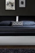Modern S-Shape LED Platform Bed Frame – PVC Leather Upholstered King and Queen Size Bed with Remote Control Lighting