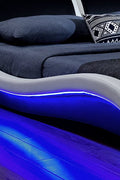 Modern S-Shape LED Platform Bed Frame – PVC Leather Upholstered King and Queen Size Bed with Remote Control Lighting