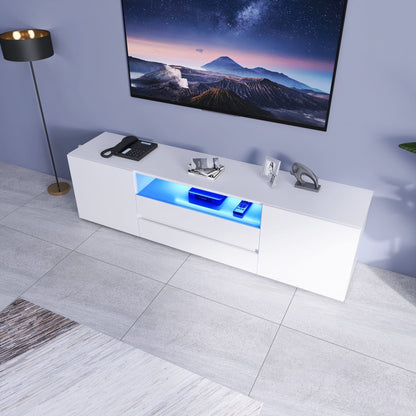 New Modern High - Gloss LED TV Stand Cabinet – Sleek Media Console with Integrated LED Accent Lighting - with BLACK | Sold by Uncle Wiener's Wholesale