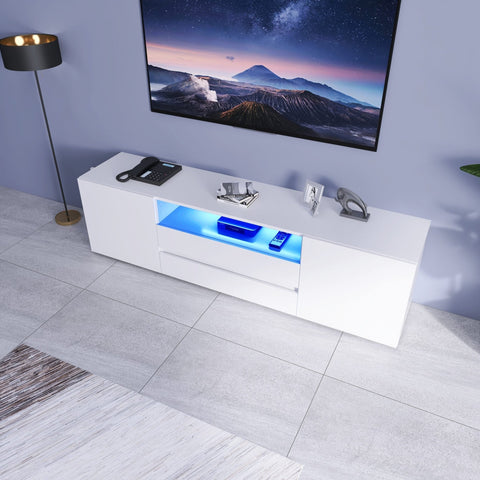 New Modern High - Gloss LED TV Stand Cabinet – Sleek Media Console with Integrated LED Accent Lighting - with BLACK | Sold by Uncle Wiener's Wholesale