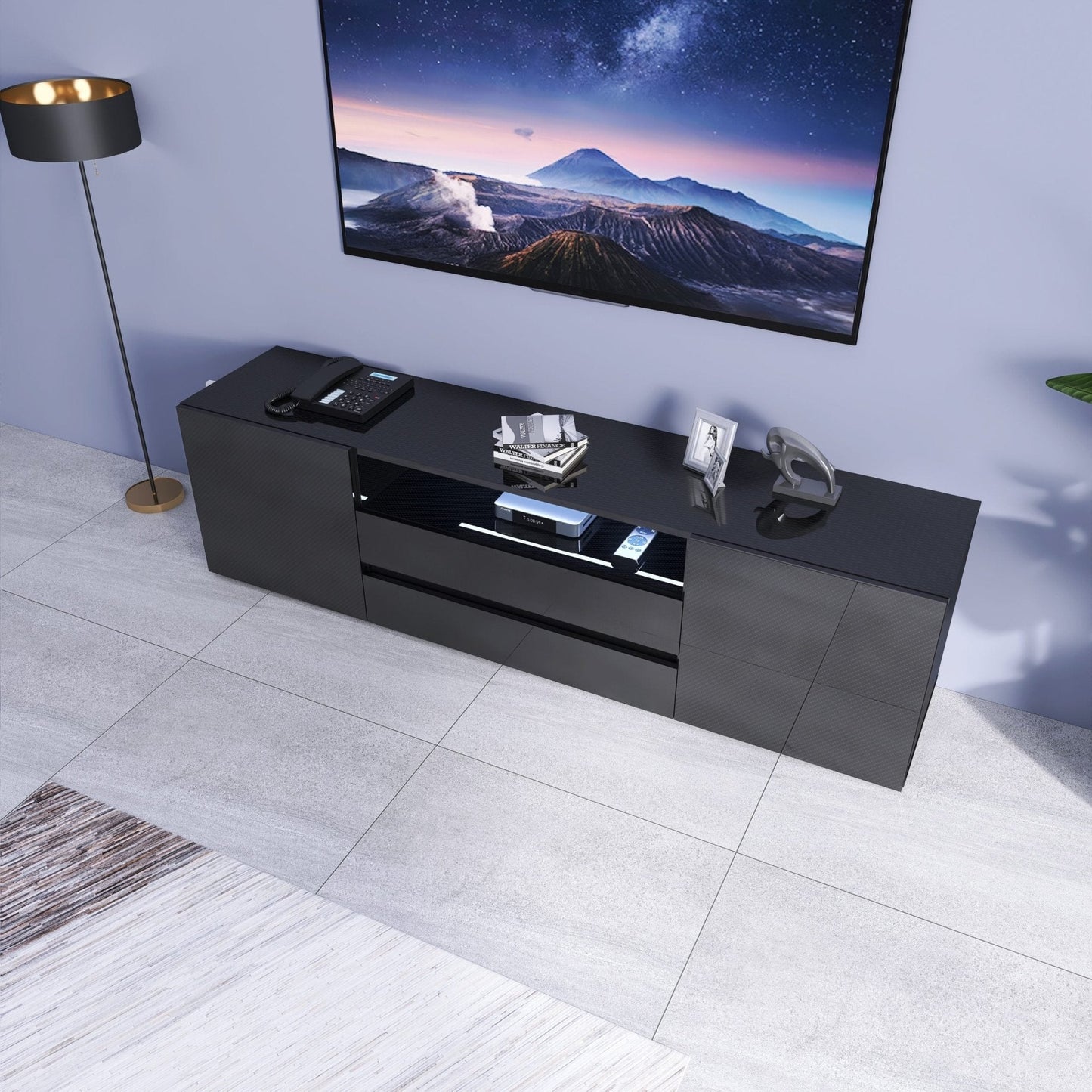 New Modern High - Gloss LED TV Stand Cabinet – Sleek Media Console with Integrated LED Accent Lighting - with BLACK | Sold by Uncle Wiener's Wholesale