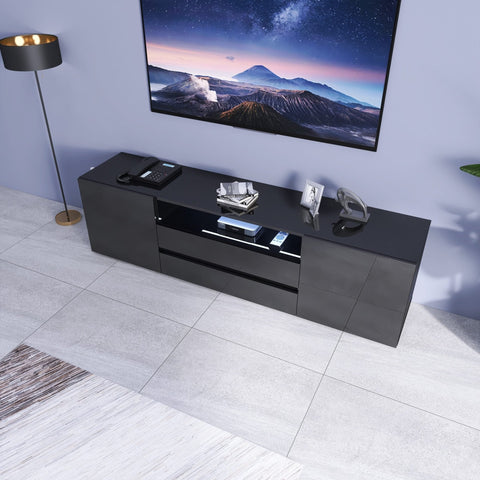 New Modern High - Gloss LED TV Stand Cabinet – Sleek Media Console with Integrated LED Accent Lighting - with BLACK | Sold by Uncle Wiener's Wholesale