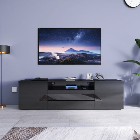 New Modern High - Gloss LED TV Stand Cabinet – Sleek Media Console with Integrated LED Accent Lighting - with BLACK | Sold by Uncle Wiener's Wholesale