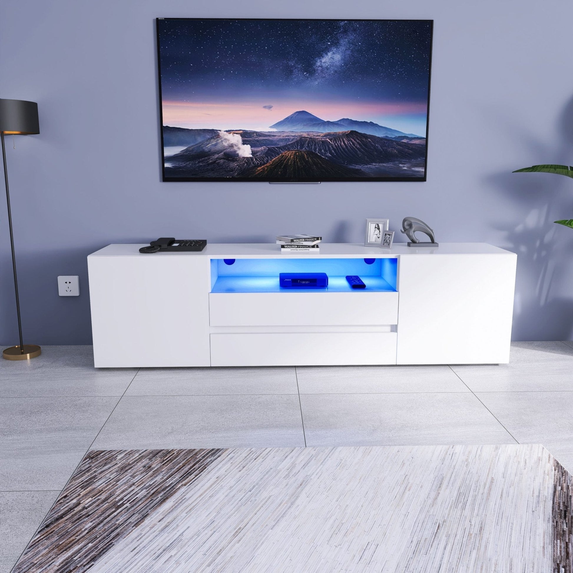 New Modern High - Gloss LED TV Stand Cabinet – Sleek Media Console with Integrated LED Accent Lighting - with WHITE | Sold by Uncle Wiener's Wholesale