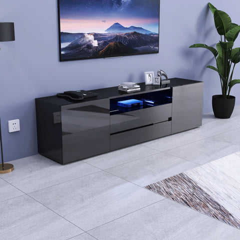 New Modern High - Gloss LED TV Stand Cabinet – Sleek Media Console with Integrated LED Accent Lighting - with BLACK | Sold by Uncle Wiener's Wholesale
