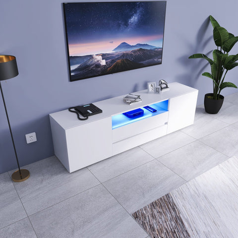 New Modern High - Gloss LED TV Stand Cabinet – Sleek Media Console with Integrated LED Accent Lighting - with WHITE | Sold by Uncle Wiener's Wholesale
