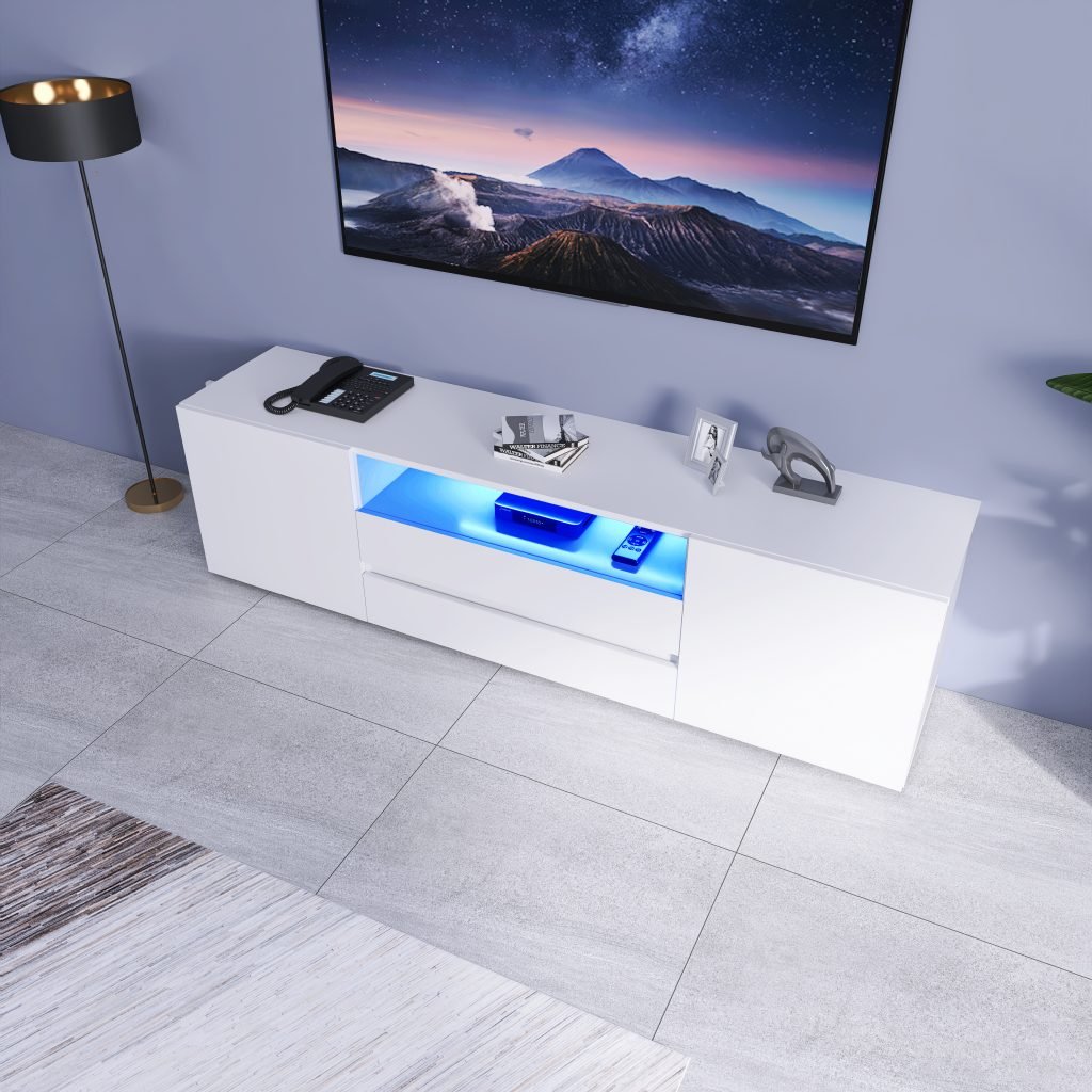 New Modern High Gloss LED TV Stand Cabinet – Sleek & Stylish Entertainment Unit - with Black | Sold by Uncle Wiener's Wholesale