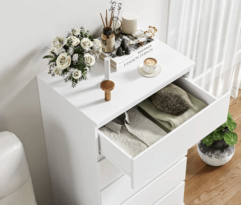 white high gloss dresser Ives - 6-Drawer Cabinet Ideal for multiple uses Ines 6-Drawer Bedroom Dresser Cabinet