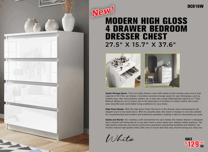 “White high gloss 2-drawer bedroom dresser”

“Black modern drawer chest with glossy finish”

“Modern white storage cabinet in bedroom setting”

“High gloss 8-drawer dresser for large storage”

“Contemporary white and black dressers for bedrooms”

