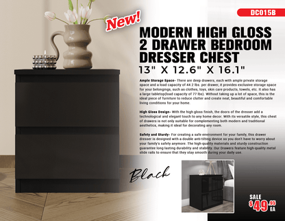 “White high gloss 2-drawer bedroom dresser”

“Black modern drawer chest with glossy finish”

“Modern white storage cabinet in bedroom setting”

“High gloss 8-drawer dresser for large storage”

“Contemporary white and black dressers for bedrooms”

