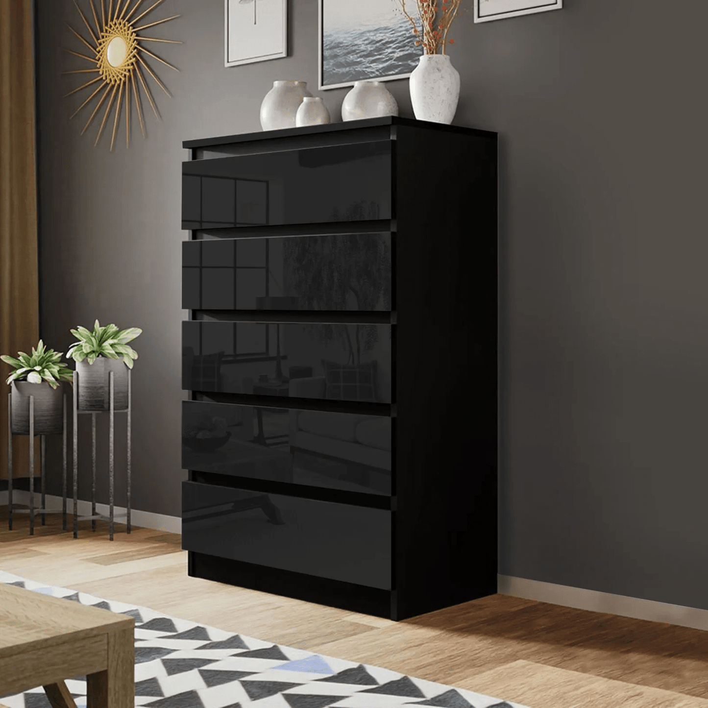 “White high gloss 2-drawer bedroom dresser”

“Black modern drawer chest with glossy finish”

“Modern white storage cabinet in bedroom setting”

“High gloss 8-drawer dresser for large storage”

“Contemporary white and black dressers for bedrooms”

