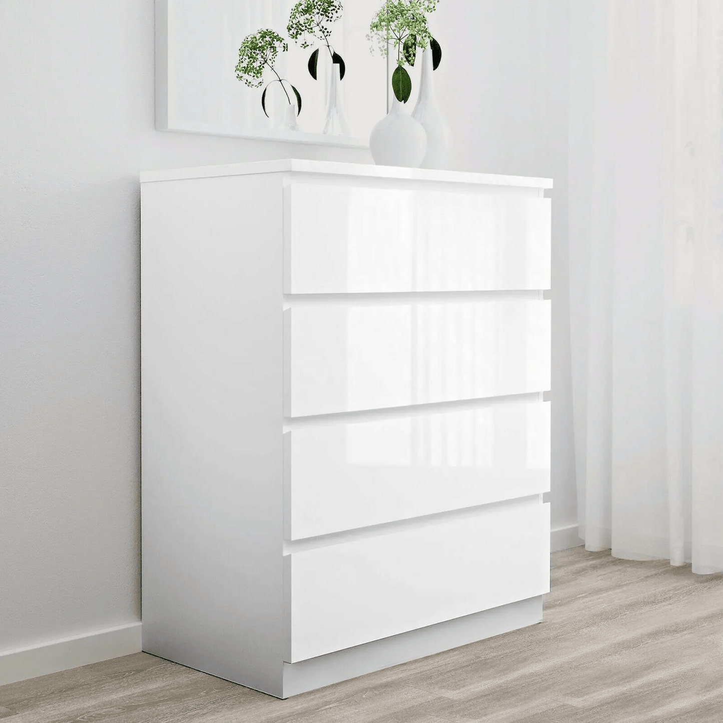 “White high gloss 2-drawer bedroom dresser”

“Black modern drawer chest with glossy finish”

“Modern white storage cabinet in bedroom setting”

“High gloss 8-drawer dresser for large storage”

“Contemporary white and black dressers for bedrooms”


