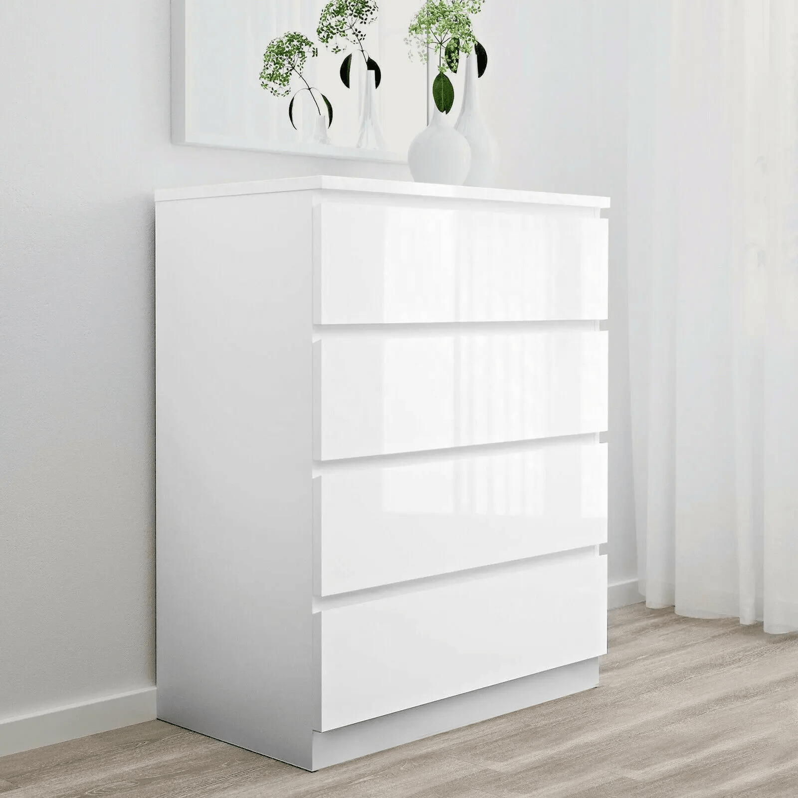 “White high gloss 2-drawer bedroom dresser”

“Black modern drawer chest with glossy finish”

“Modern white storage cabinet in bedroom setting”

“High gloss 8-drawer dresser for large storage”

“Contemporary white and black dressers for bedrooms”

