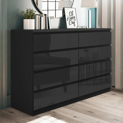 “White high gloss 2-drawer bedroom dresser”

“Black modern drawer chest with glossy finish”

“Modern white storage cabinet in bedroom setting”

“High gloss 8-drawer dresser for large storage”

“Contemporary white and black dressers for bedrooms”

