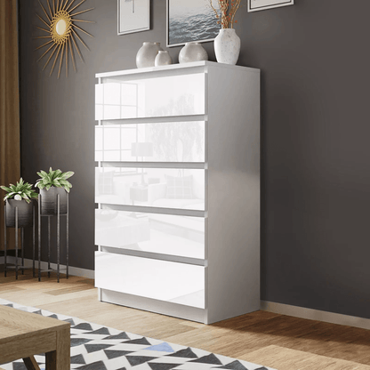 “White high gloss 2-drawer bedroom dresser”

“Black modern drawer chest with glossy finish”

“Modern white storage cabinet in bedroom setting”

“High gloss 8-drawer dresser for large storage”

“Contemporary white and black dressers for bedrooms”

