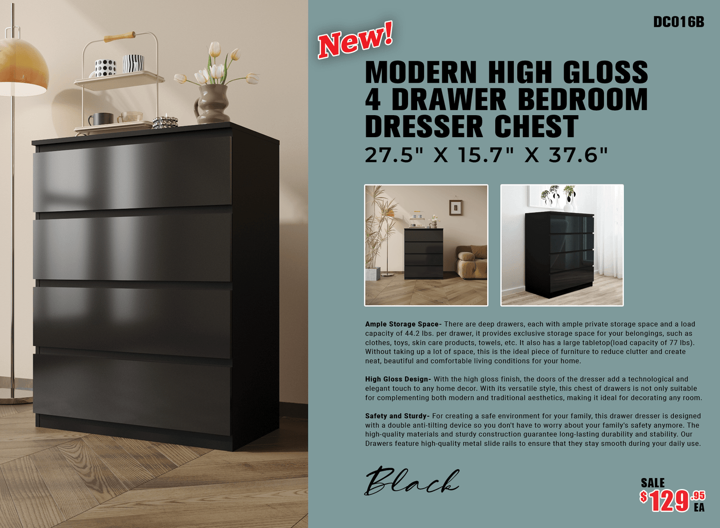 “White high gloss 2-drawer bedroom dresser”

“Black modern drawer chest with glossy finish”

“Modern white storage cabinet in bedroom setting”

“High gloss 8-drawer dresser for large storage”

“Contemporary white and black dressers for bedrooms”

