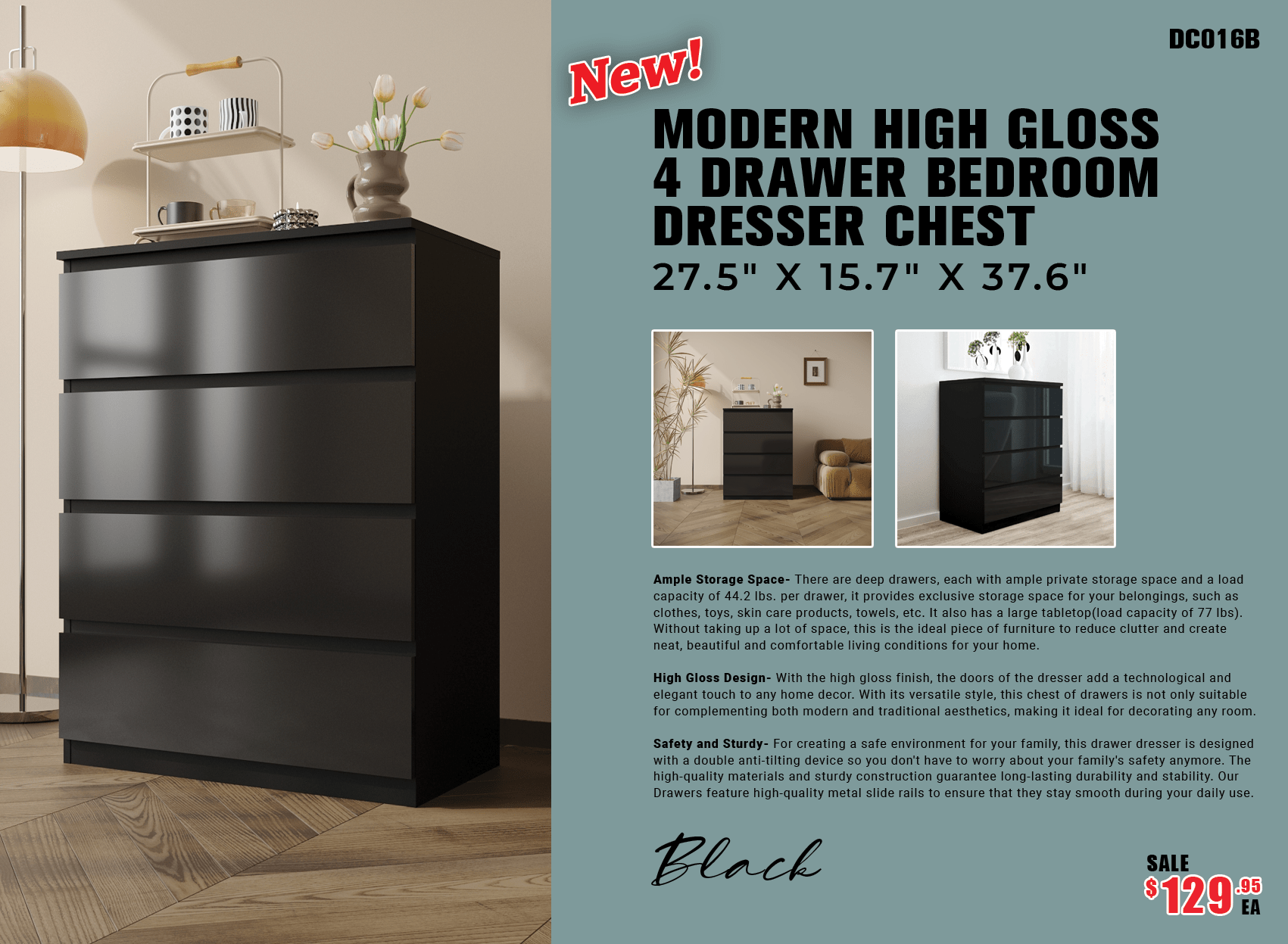 “White high gloss 2-drawer bedroom dresser”

“Black modern drawer chest with glossy finish”

“Modern white storage cabinet in bedroom setting”

“High gloss 8-drawer dresser for large storage”

“Contemporary white and black dressers for bedrooms”

