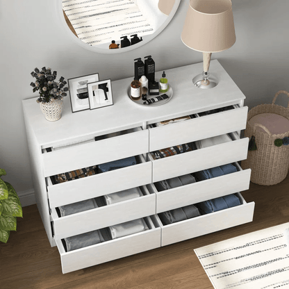 “White high gloss 2-drawer bedroom dresser”

“Black modern drawer chest with glossy finish”

“Modern white storage cabinet in bedroom setting”

“High gloss 8-drawer dresser for large storage”

“Contemporary white and black dressers for bedrooms”

