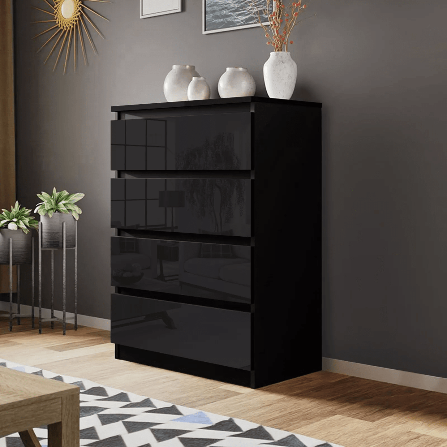 “White high gloss 2-drawer bedroom dresser”

“Black modern drawer chest with glossy finish”

“Modern white storage cabinet in bedroom setting”

“High gloss 8-drawer dresser for large storage”

“Contemporary white and black dressers for bedrooms”

