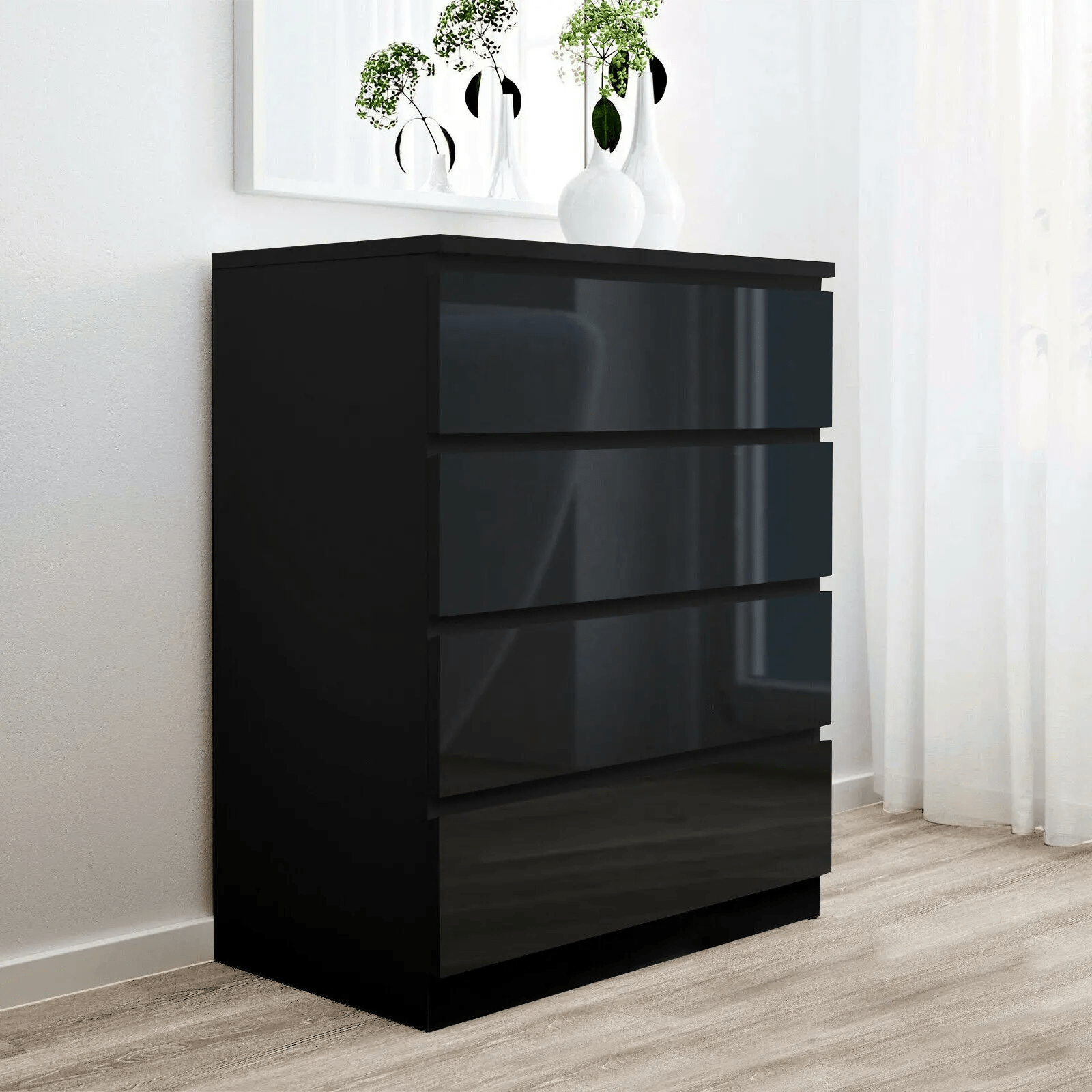 “White high gloss 2-drawer bedroom dresser”

“Black modern drawer chest with glossy finish”

“Modern white storage cabinet in bedroom setting”

“High gloss 8-drawer dresser for large storage”

“Contemporary white and black dressers for bedrooms”

