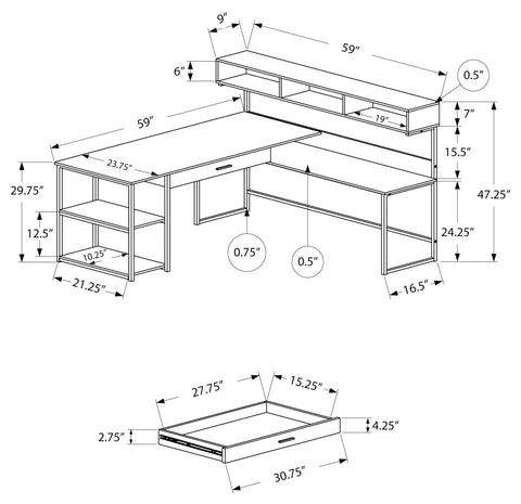 "Modern L-shaped home office desk with wood grain finish"

"Corner workstation desk with metal frame and storage shelves"

"White modern L-shaped computer desk for home office"

"Spacious workstation setup with storage shelving"

"Home office desk with wood grain surface and black frame"