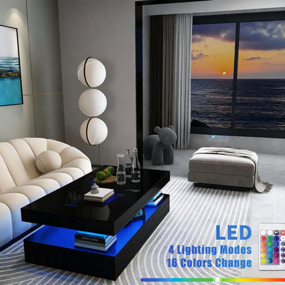 New Modern LED Coffee Table – 2 - Tier High Gloss with Remote Control RGB Lights | Model 113224 - Furniture with White | Sold by Uncle Wiener's Wholesale