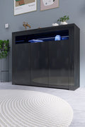 Black LED gloss sideboard in living room with lights on
White gloss LED storage cabinet with soft glow
Close-up of cabinet doors with glossy finish
Side angle showing multicolor LED lighting
Living room setup with LED sideboard beneath TV
White version styled in modern kitchen