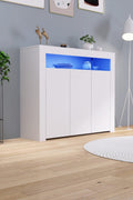 Black LED gloss sideboard in living room with lights on
White gloss LED storage cabinet with soft glow
Close-up of cabinet doors with glossy finish
Side angle showing multicolor LED lighting
Living room setup with LED sideboard beneath TV
White version styled in modern kitchen