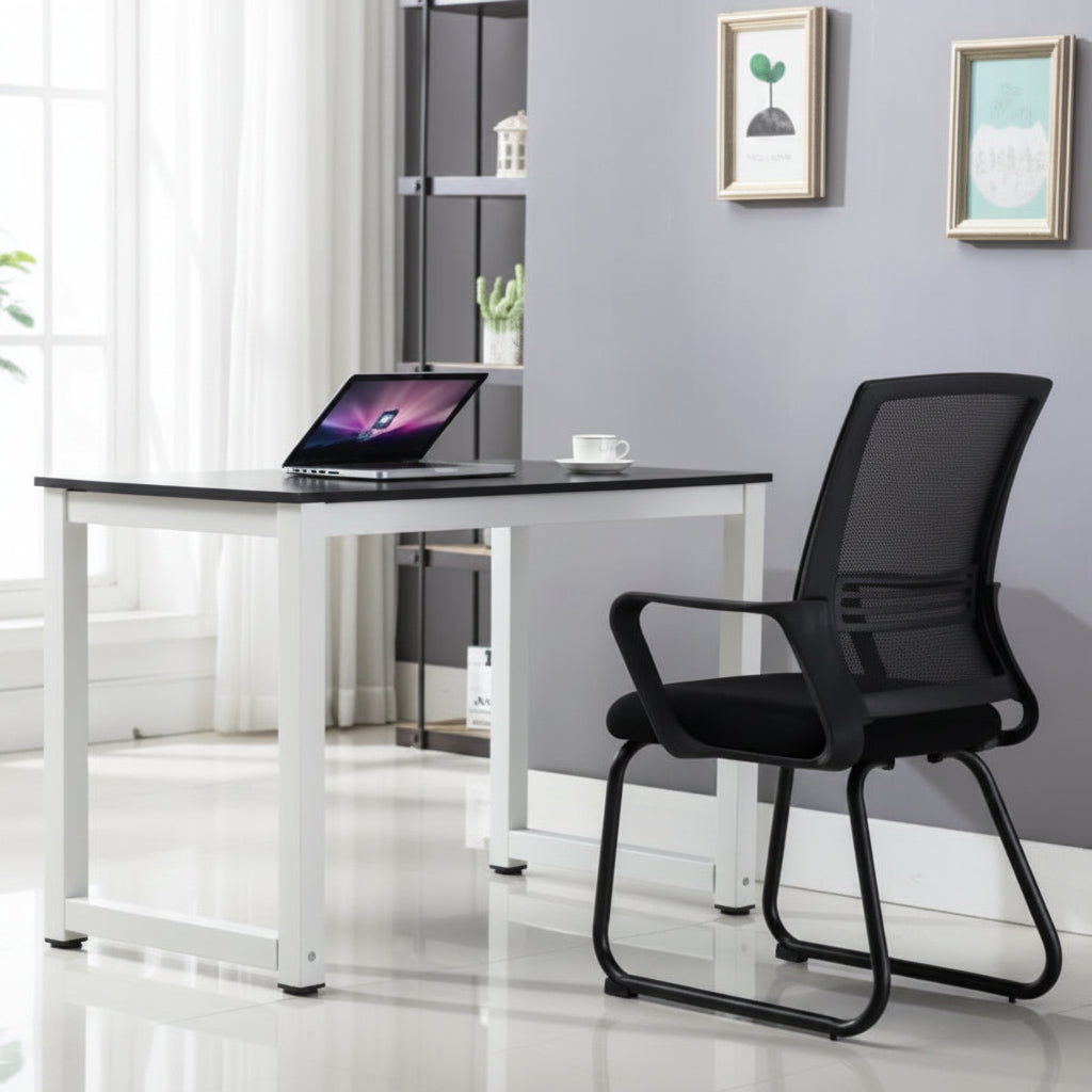 Modern black and white minimalist computer desk – Model SD002B
Compact wood workstation table for home office or study