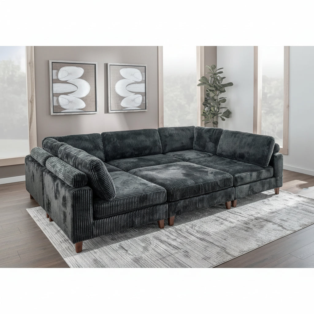 Modular 10FT Corduroy Sofa – Plush Texture | Modern Living Room