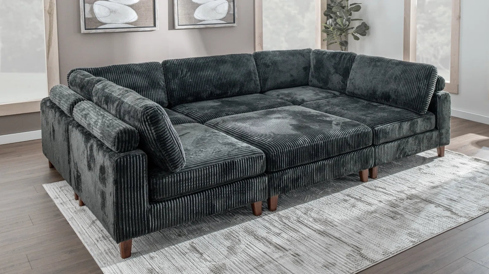 Modular 10FT Corduroy Sofa in Neutral Color – Front View

Plush Ribbed Sofa with Sectional Configuration

Modern Corduroy Couch – Wide Seating Sofa for Living Room

Corner View of 10FT Modular Sofa in Living Space

Cozy Corduroy Sofa with Medium-Soft Cushions