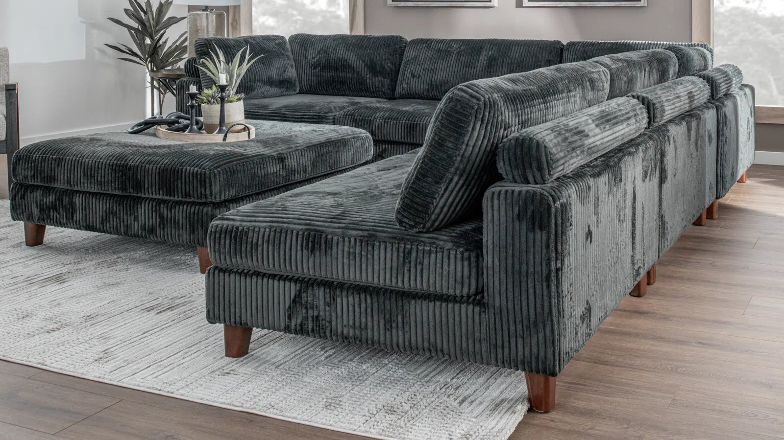 Modular 10FT Corduroy Sofa in Neutral Color – Front View

Plush Ribbed Sofa with Sectional Configuration

Modern Corduroy Couch – Wide Seating Sofa for Living Room

Corner View of 10FT Modular Sofa in Living Space

Cozy Corduroy Sofa with Medium-Soft Cushions