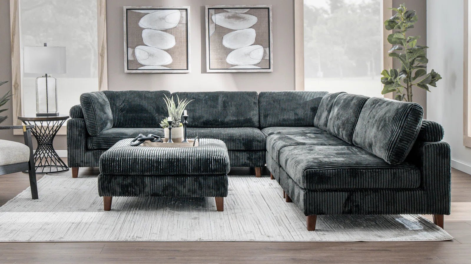Modular 10FT Corduroy Sofa in Neutral Color – Front View

Plush Ribbed Sofa with Sectional Configuration

Modern Corduroy Couch – Wide Seating Sofa for Living Room

Corner View of 10FT Modular Sofa in Living Space

Cozy Corduroy Sofa with Medium-Soft Cushions
